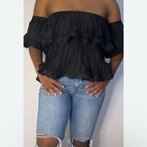 NWT Strut & Bolt Black Ruffled Off-Shoulder Blouse Size S